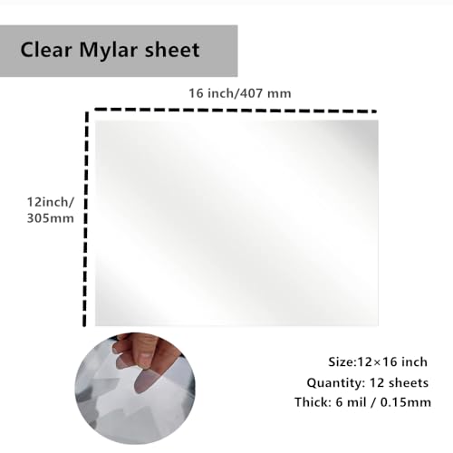 Transparent Blank Mylar Stencil Sheets for Cutting, 12" x 16" 6 mil/0.15mm Thick 12 Sheets .Gift, Acetate Template Material, Craft Plastic Sheets (12×16” /6 mil)