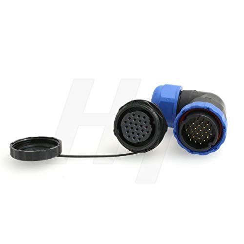 HangTon HE29 24 Pin Plastic Waterproof Connector Threaded Outdoor Industrial Automotive Electrical Power Circular Male Female Angled Wire Cable Plug + Panel Socket (24 pin) - size: 24 pin