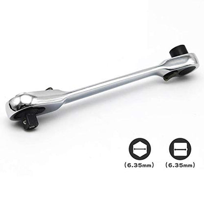 1/4 Inch Mini Double Headed Ratchet Wrench 72 Tooth Drive Socket and Screwdriver Bit Ratchet Set Rotator 5 Degrees Quick Install Release Ratchet Accessories Tool Silver