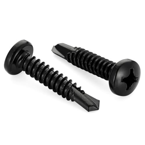 Mellewell #6 x 1-1/4" Pan Head Self Drilling Screws, Self Tapping Sheet Metal Screws, Black Finish 410 Stainless Steel, 100 PCS - color: Black, size: #6 x 1-1/4"