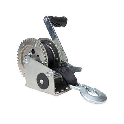 Camco 2000lb Boat Trailer Winch - Manual Hand Crank Boat Winch Features 20-Foot Strap & 2-Way Ratchet - 2,000lb Weight Capacity - Boat Trailer Accessories (50000) - size: 2,000 lb. Capacity