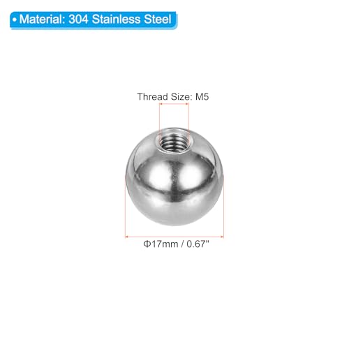 PATIKIL M5x17mm Ball Nuts Knob, 8 Pcs Female Thread 304 Stainless Steel Round Blind Hole Screw Cap Cover for Lighting Machinery DIY Decoration, Silver - size: M5x17mm