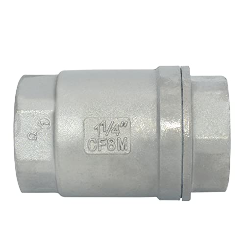 1-1/4" NPT Female WOG1000 Check Valve,Spring Loaded In-line Low Cracking Pressure,Stainless Steel SS316 CF8M - size: 1.25 Inch