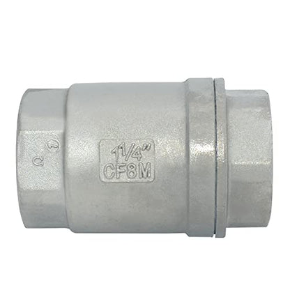 1-1/4" NPT Female WOG1000 Check Valve,Spring Loaded In-line Low Cracking Pressure,Stainless Steel SS316 CF8M - size: 1.25 Inch