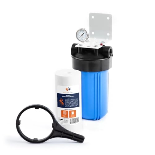 Aquaboon Whole House Water Filter System for Well Water with 5 Micron 10x4.5 Purification Reducing Sediment Cartrige | NSF Certified, Pressure Gauges & Releas, Wrench, Bracket 1" NPT - color: 10 Inch, size: Sediment Protection