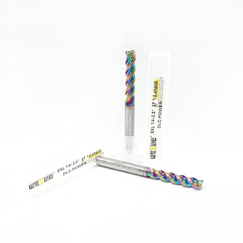 Tools 1/4” Extra Long Carbide Square End Mill for Aluminum, Copper Alloy, Plastic, 2.5" Overall Length End Mill Bits, 3 Flute HRC 62 Deg DLC Coating, CNC Router Bits 1/4 Shank (1/4-2.5" 2PCS) - size: DLC EXL 1/4-2.5" 2PC