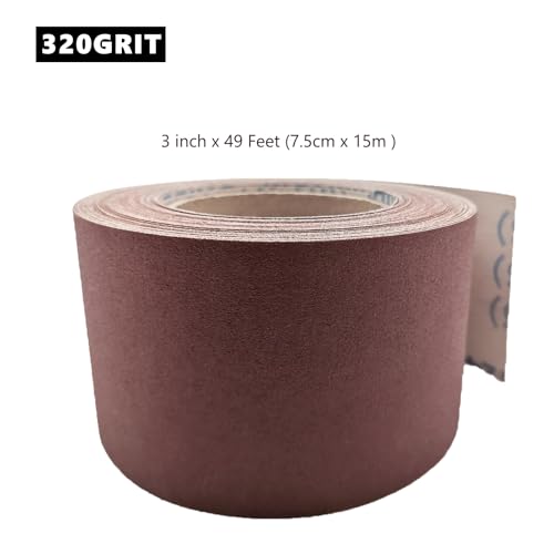 320 Grit Sandpaper Roll, 3 Inch x 49 Feet Emery Cloth Roll Aluminum Oxide Abrasive Paper Roll Continuous Sandpaper for Metalworking, Woodworker, Furniture Repair, Sanding Automotive Plumbing - size: 320 Grit