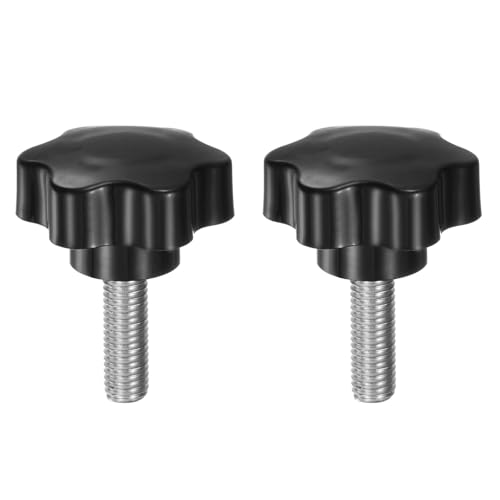 HARFINGTON 2pcs Star Knobs M10 x 32mm 304 Stainless Steel Threaded Stud 46mm Plastic 6-Star Head Hand Tightening Thumb Screw Clamping Jig Knob Handle, Black - size: M10 x 32mm x 46mm