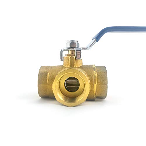 QWORK Series 3-Way (L-Port) Ball Valve, Lever Handle, NPT Female (1/2") Made of Forged Brass - size: DN15