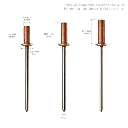 60Pcs Closed End Pop Rivets Kit, 1/8" x1/4,23/64",7/16" 3 Sizes (20 Each) - color: Copper Stainless Steel, size: 1/8"x1/4",23/64",7/16"