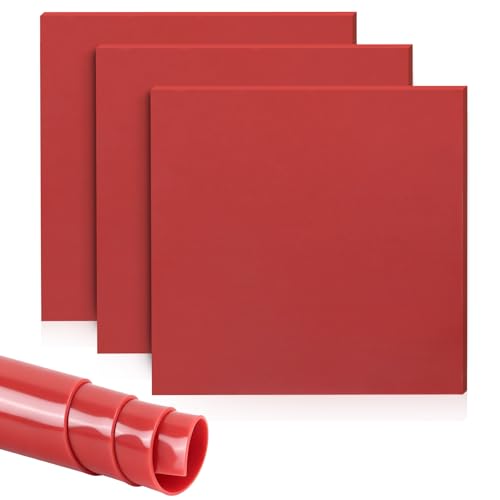 3 Pack Silicone Rubber Sheeting, 11.5" x 11.5" x 1/24" Thick, Flexible Heat Resistant Silicone Gasket Sheet, 60A Durometer for Seals, Pads, Insulation, DIY Craft Projects - color: Red