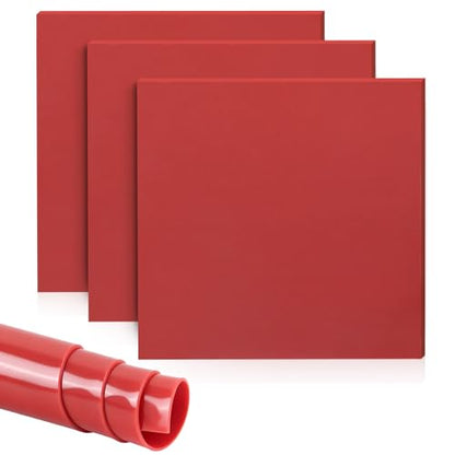 3 Pack Silicone Rubber Sheeting, 11.5" x 11.5" x 1/24" Thick, Flexible Heat Resistant Silicone Gasket Sheet, 60A Durometer for Seals, Pads, Insulation, DIY Craft Projects - color: Red