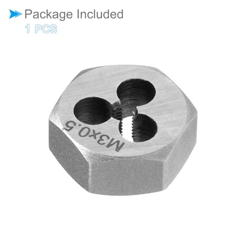 Hex Rethreading Die, M3 x 0.5 Pitch, Carbon Steel Cylindrical Pipe Threading Tool with 3 Chip Holes - (Applications: for Threading Repairing) - size: M3x0.5