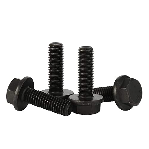 Mellewell M6 x 55mm Flanged Hex Head Bolts Flange Hexagon Screws, Half Thread, Alloy Steel, Black Oxide Finish, Quantity 10 - size: M6-1.0 x 55mm