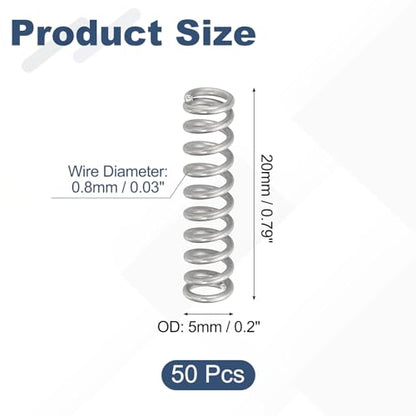 uxcell 50Pcs 304 Stainless Steel Compression Springs,0.8mmWD, 5mm ODx20mm L - size: 5mmx20mm