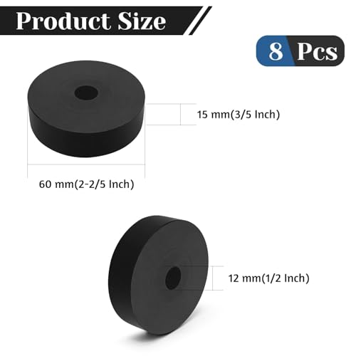 8 PCS Multi Purpose Rubber Spacer, 2-2/5" OD x 1/2" ID x 3/5" Thickness - size: 2-2/5" OD x 1/2" ID x 3/5" Thickness