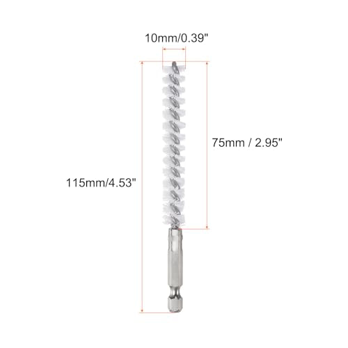 HARFINGTON 5Pcs Nylon Bore Brush 10mm Dia Cleaning Twisted Wire Brush Tube Pipe Cleaner with Handle 1/4 Inch Hex Shank for Tubes, Ports, Bearings - size: 10mm