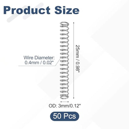 uxcell 50Pcs 304 Stainless Steel Compression Springs,0.4mmWD, 3mm ODx25mm L - size: 3mmx25mm