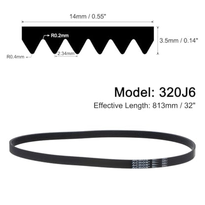 uxcell 320J6 PJ V-Ribbed Belt 6 Ribs 32" L x 0.55" W, EPDM Poly V Belt - size: 320J6