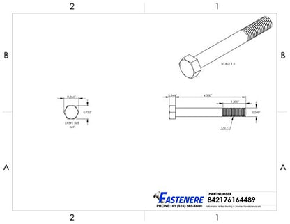 1/2-13 x 4 Hex Head Cap Screw Bolts, External Hex Drive, Stainless Steel 304, Partially Threaded, Stainless Steel, Quantity 5 - size: 1/2-13 x 4 Inch (5 Pack)