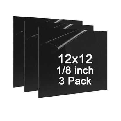 ABS Plastic Sheet 1/8 Inch Thick - 3PACK 12" x 12" Black Rigid ABS Board Impact Resistant Heat Moldable ABS Plastic Panel for Industrial DIY Projects, Home Decor, Handicrafts - (Frosted & Smooth) - size: 12x12x1/8 inch