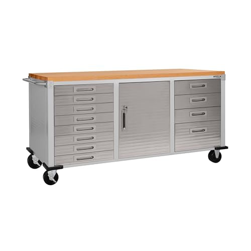 Seville Classics UltraHD Heavy Duty Rolling Cabinet Workbench Table w/Solid Wood Top, Workstation for Garage, Warehouse, Office, Workshop, 77" W x 20" D x 37.5" H, Granite, 12-Drawer - color: Granite, size: 12-Drawer