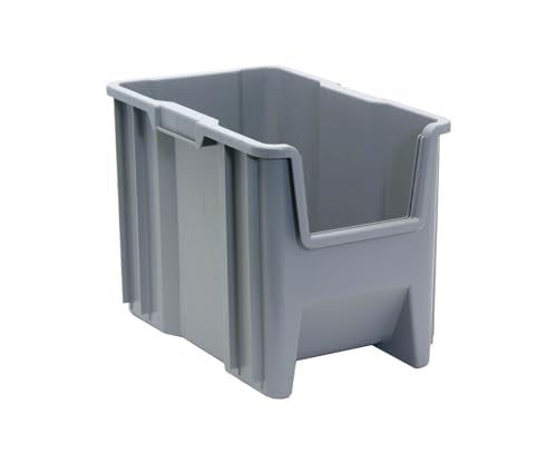 Quantum Storage Systems QGH600GY Giant Stack Container, 17.5" Length, 10-7/8" Width, 12.5" Height, Gray, Pack of 4 - color: Grey, size: 17-1/2" x 10-7/8" x 12-1/2"