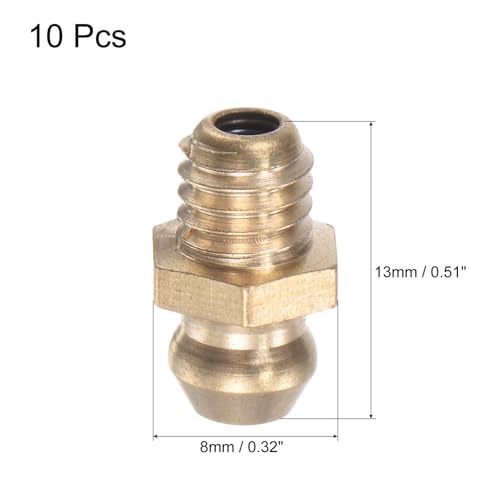 Brass Straight Grease Fitting Assortment M6 x 1mm Thread Hydraulic Grease Fitting Accessories, 10Pcs