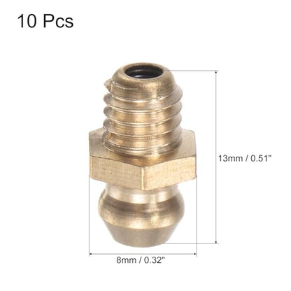 Brass Straight Grease Fitting Assortment M6 x 1mm Thread Hydraulic Grease Fitting Accessories, 10Pcs