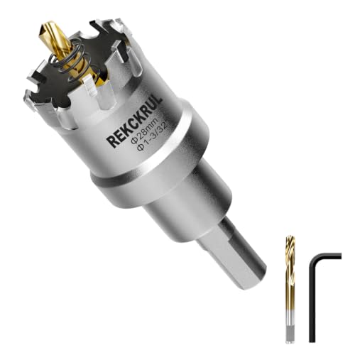 1-3/32" (28mm) TCT Carbide Hole Saw Kit for Metal - Heavy Duty Hole Cutter Drill Bits Set with 2 Titanium/Step Pilot Drill Bits & L-Wrench, Cuts Stainless Steel, Iron, Aluminum, Wood, Plastic - size: 28mm | 1-3/32 Inch