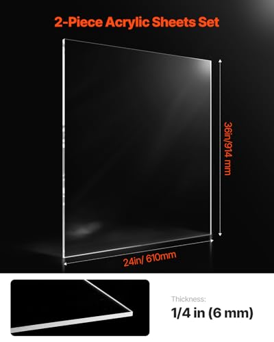 VEVOR Plexiglass Acrylic Sheet, 2-Pack Plastic Sheets, 24 x 36 Inch 1/4 Inch Thick Clear Plastic Cast Transparent Glass for Crafting Projects, Replacement Picture Frame Glass, DIY Display, Easy to Cut - size: 24 x 36 Inch