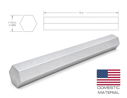 6061 Hex USA Aluminum Solid Bar - Extruded Lathe Stock, 13" Length, US Material (1 1/2") - size: 1 1/2"