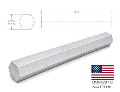 6061 Hex USA Aluminum Solid Bar - Extruded Lathe Stock, 13" Length, US Material (1 1/2") - size: 1 1/2"