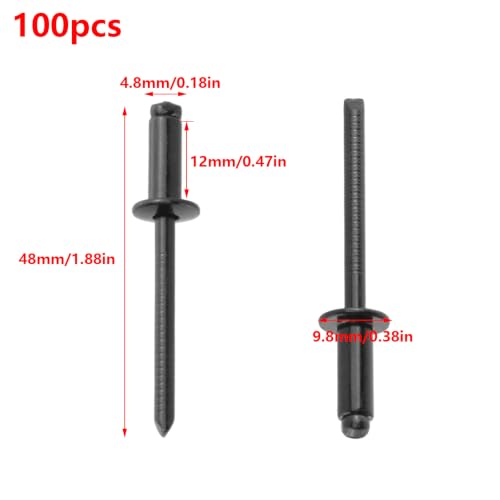 Antrader 3/16" x 1/2" Stainless Steel Blind Pop Rivets,Black,100Pcs - color: All Black, size: 4.8mm x 12mm