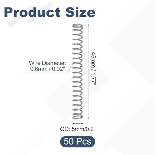 uxcell 50Pcs 304 Stainless Steel Compression Springs,0.6mmWD, 5mm ODx45mm L - size: 5mmx45mm