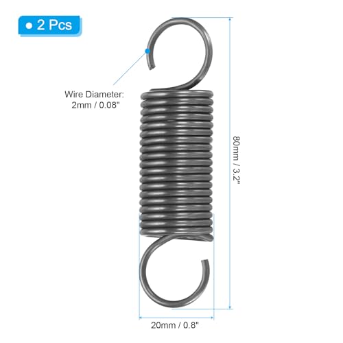 PATIKIL Extension Spring, 2pcs Wire Diameter 0.08", OD 0.8", Free Length 3.2" Spring Steel Dual Hook Tension Springs for Lawn Tractor Home Repairs DIY, Grey - size: 2*20*80mm