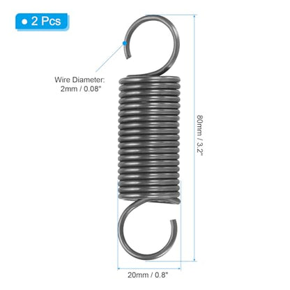 PATIKIL Extension Spring, 2pcs Wire Diameter 0.08", OD 0.8", Free Length 3.2" Spring Steel Dual Hook Tension Springs for Lawn Tractor Home Repairs DIY, Grey - size: 2*20*80mm