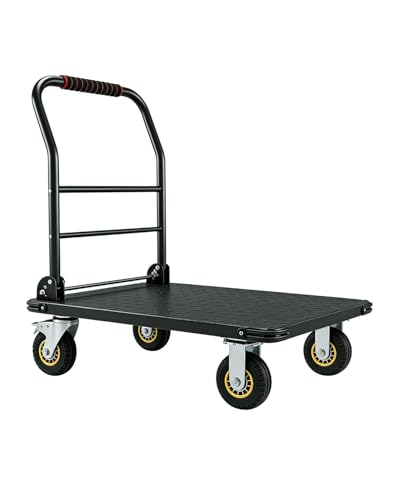 1800LBS Heavy Duty Platform Truck Cart, 36"X24" Foldable Utility Push Cart with 6" Swivel Brake Wheels, Steel Flatbed Moving Dolly for Warehouse, Garage, Groceries & Workshop,Black - color: Black