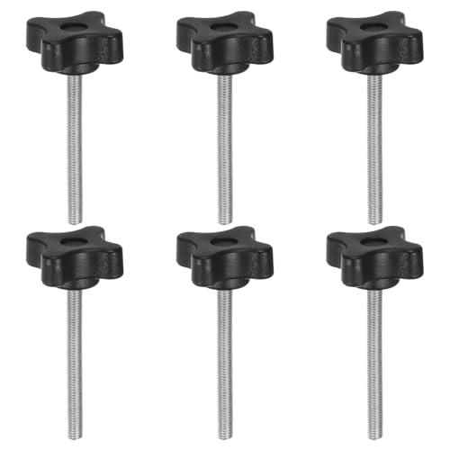 HARFINGTON 6pcs Star Clamping Knobs M5 x 50mm Metric Male Thread 32mm 4-Point Plastic Head Threaded Stud Knob Hand Tightening Thumb Screw Jig Handle, Black - size: M5 x 50mm x 32mm