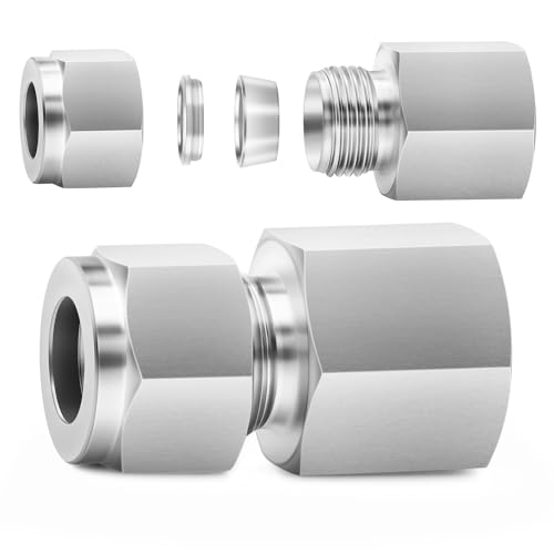 ChillWaves 304 Stainless Steel Compression Tube Fitting, 1/2" OD x 1/4" NPT Female Compression Union Connector(2-PACK) - size: 1/2" OD x 1/4" FNPT