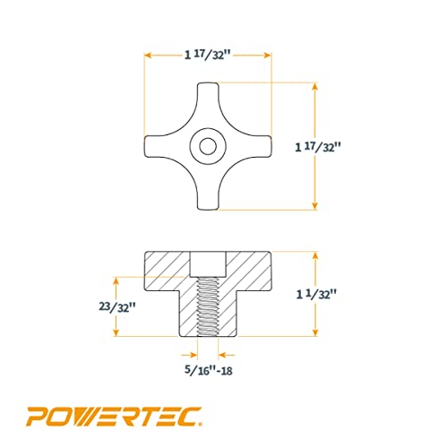 POWERTEC 5 Pack 5/16"-18 4 Point Knobs, Threaded Clamping Knobs for T Track & Table Saw Accessories, Featherboard, Woodworking Jigs on Miter Saw, Router Table, Drill Press (QNB3003) - style: 5/16", 4-Point