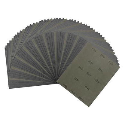 50Pcs Sand Paper 9x11Inch 320Grit Silicon Carbide Sandpaper Sheets - size: 320 Grits