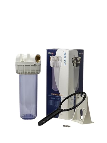 Luise Big 10 Filter Housing L503.1040, 3-Piece Cartridge Water Filter Housing 3/4" Inlet Brass ports Made of Non-Toxic Plastic Material (10"x2.5") with Wrench and Bracket.