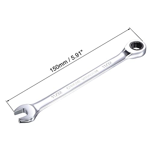 uxcell 11/32 Inch Ratcheting Combination Wrench SAE 72 Teeth 12 Point Ratchet Box Ended Spanner Tools, Cr-V - size: 11/32"