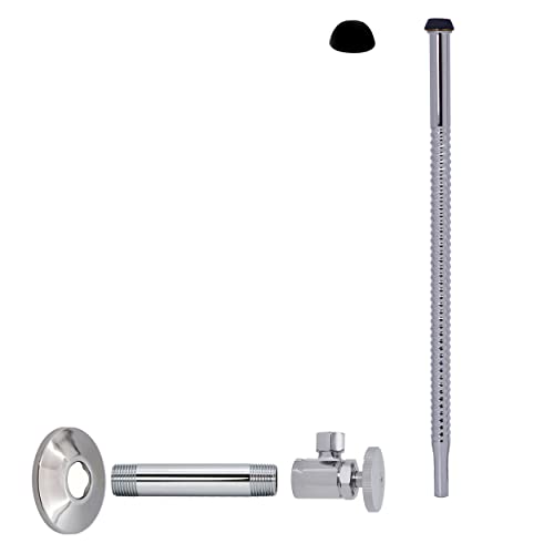 Westbrass D103K12-26 1/2" IPS x 3/8" OD x 12" Corrugated Riser Supply Line Kit with Round Handle Angle Supply Shut Off Valve for Faucet and Toilet, Polished Chrome - color: Polished Chrome