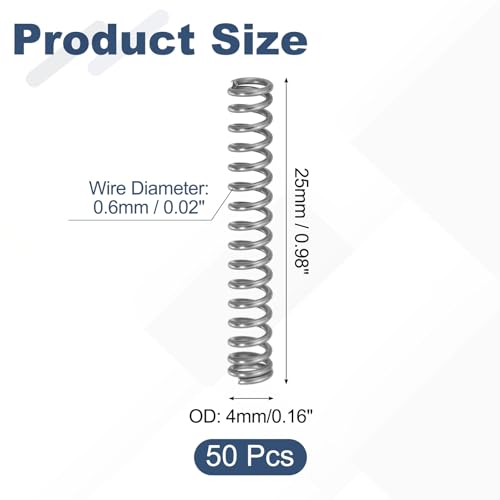 uxcell 50Pcs 304 Stainless Steel Compression Springs,0.6mmWD, 4mm ODx25mm L - size: 4mmx25mm