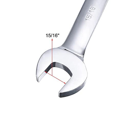 uxcell 15/16 Inch Ratcheting Combination Wrench SAE 72 Teeth 12 Point - size: 15/16"