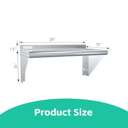 STABLEINK NSF Stainless Steel Wall Shelf 12x24 Inches, Commercial Kitchen - size: 12"x24"