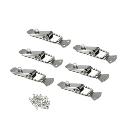 Latch, Stainless Steel Spring Loaded Toggle Latch,With locking hole, Silver Catch Hasp Clamp Clip Lock with for Cabinet, Wooden Case, Box (6 Pack)