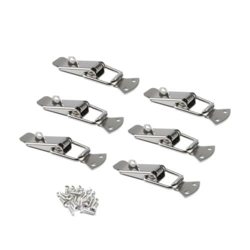 Latch, Stainless Steel Spring Loaded Toggle Latch,With locking hole, Silver Catch Hasp Clamp Clip Lock with for Cabinet, Wooden Case, Box (6 Pack)